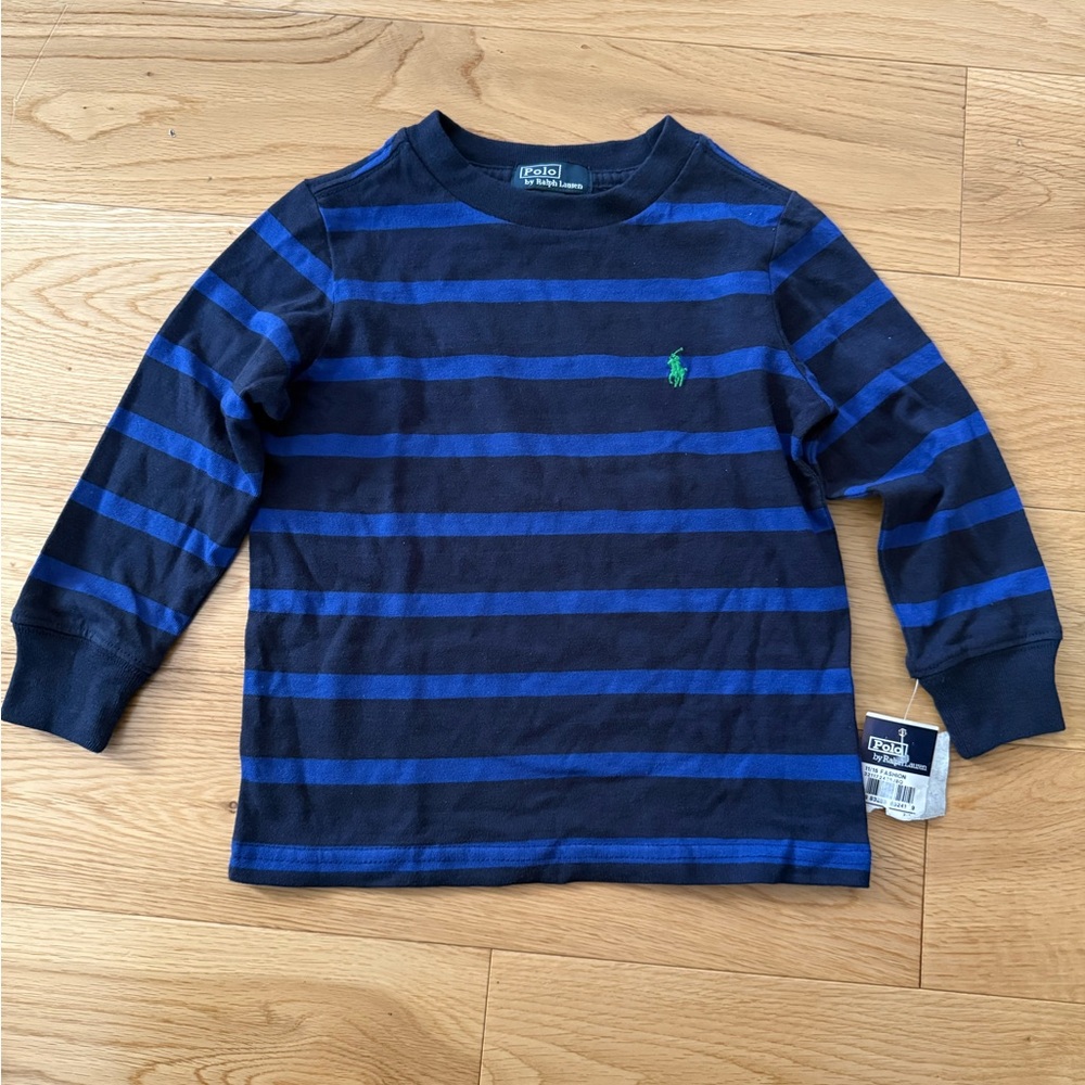 Ralph Lauren Kids Navy and Black Striped Long Sleeve Tee